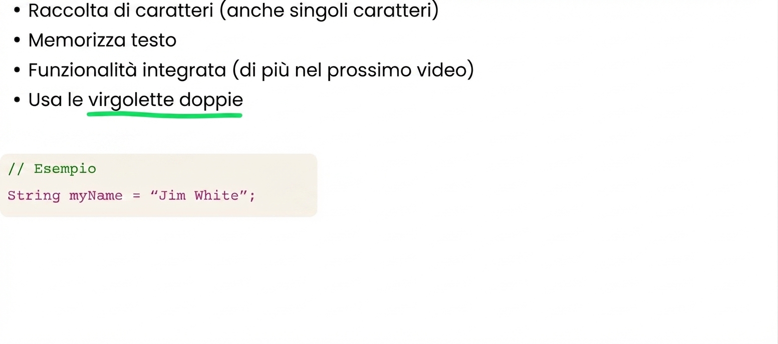 Le String sono una raccolta di caratteri con virgolette doppie