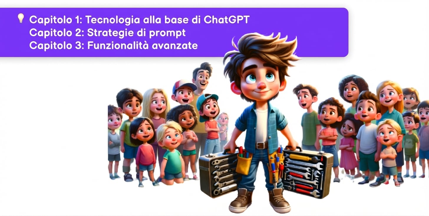 Illustrazione di una persona con strumenti, osservata da una folla ammirata