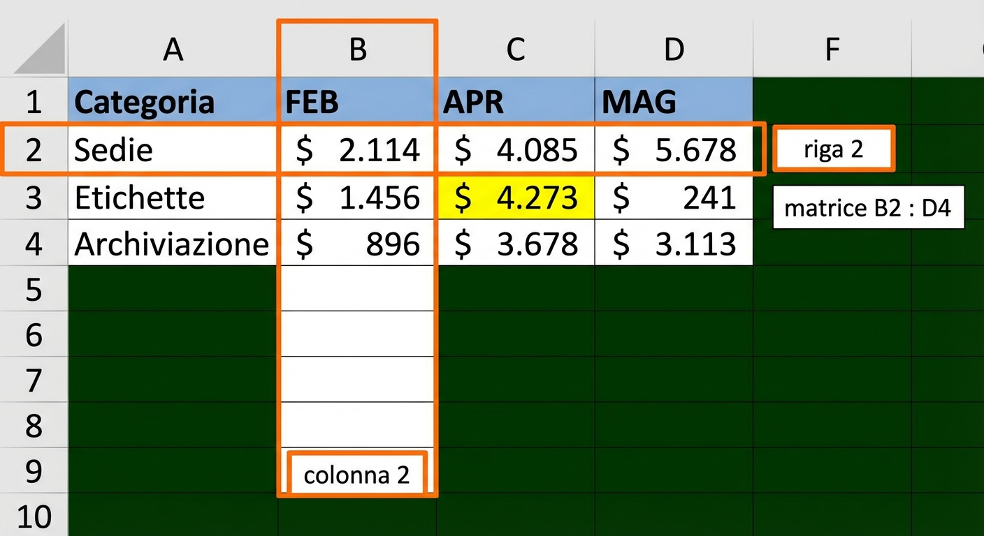 Esempio di riferimenti e matrici