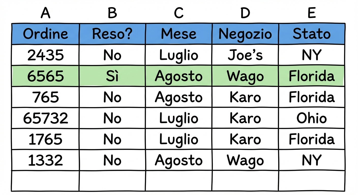 Esempio di tabella Excel con due condizioni AND