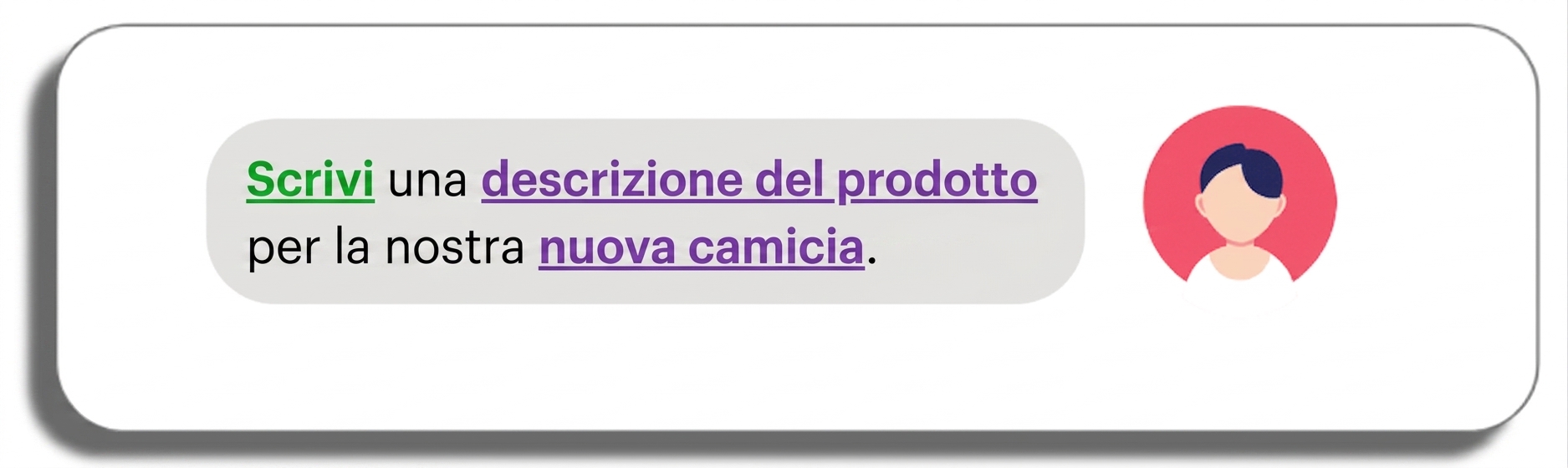 Scrivi una descrizione prodotto per la nostra nuova camicia con le parole descrizione prodotto, nuova, scrivi e camicia evidenziate