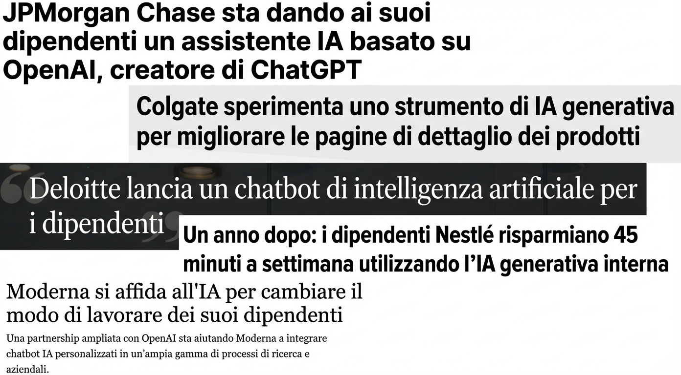 Titoli di giornale su aziende che sviluppano e adottano modelli GPT