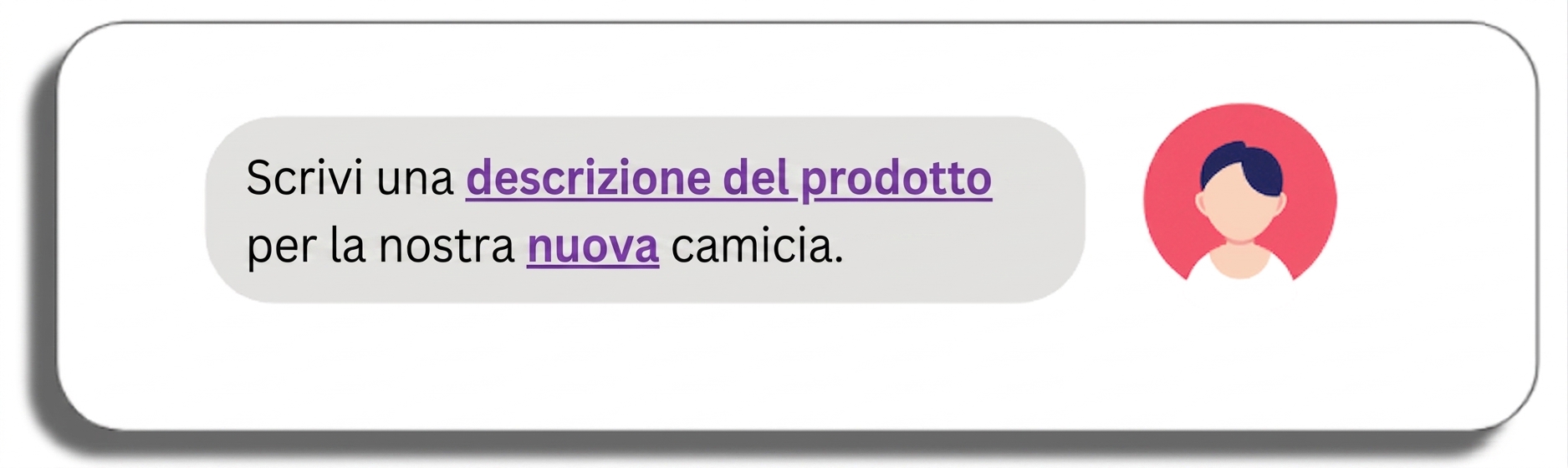 Scrivi una descrizione prodotto per la nostra nuova camicia con le parole descrizione prodotto e nuova evidenziate