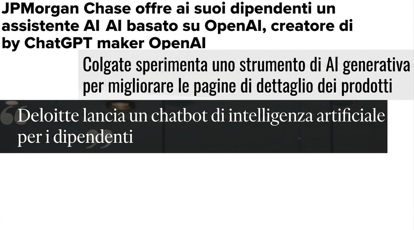 Titoli di giornale su aziende che sviluppano e adottano modelli GPT