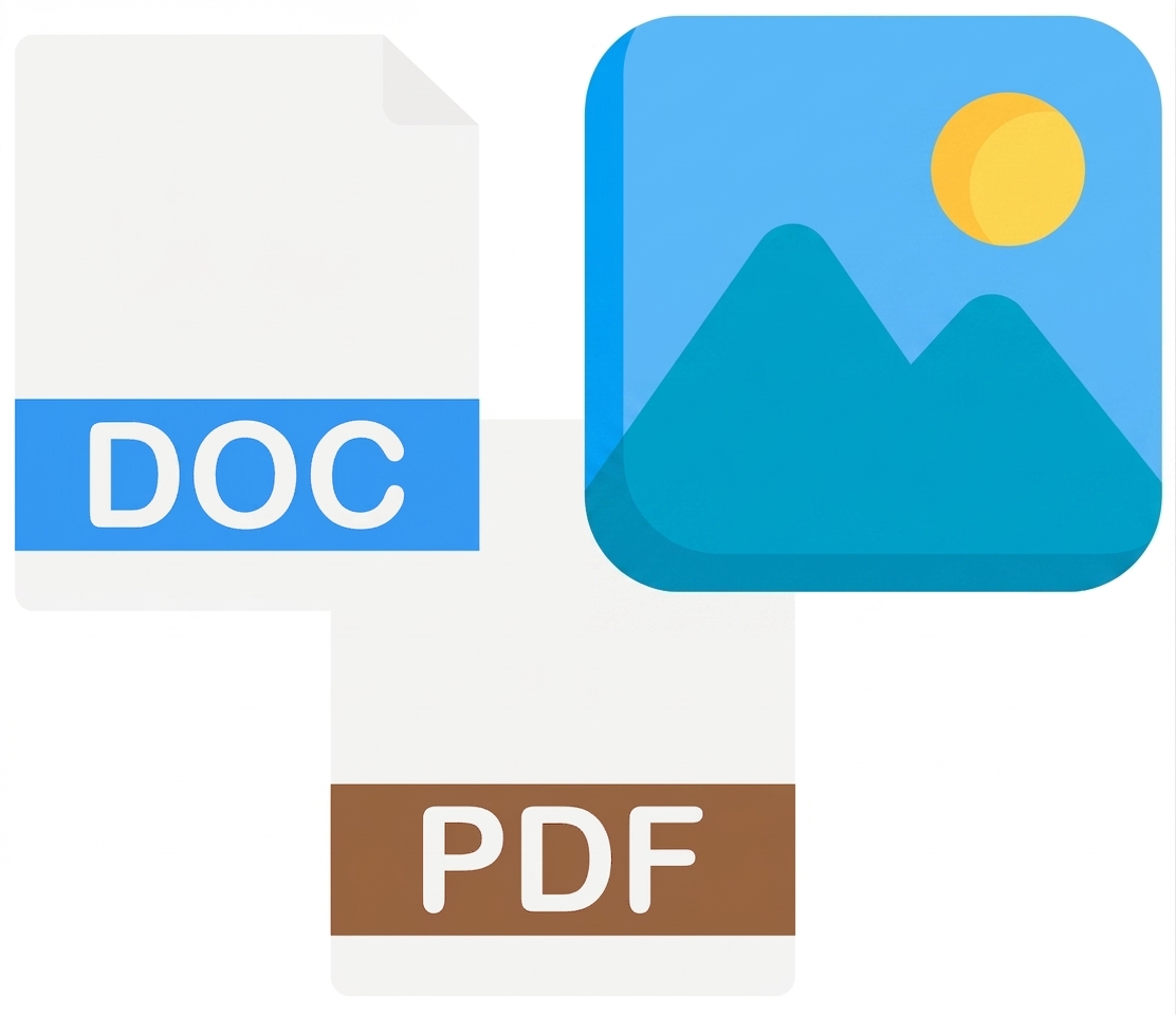 Icone di un Doc, un PDF e un’immagine.