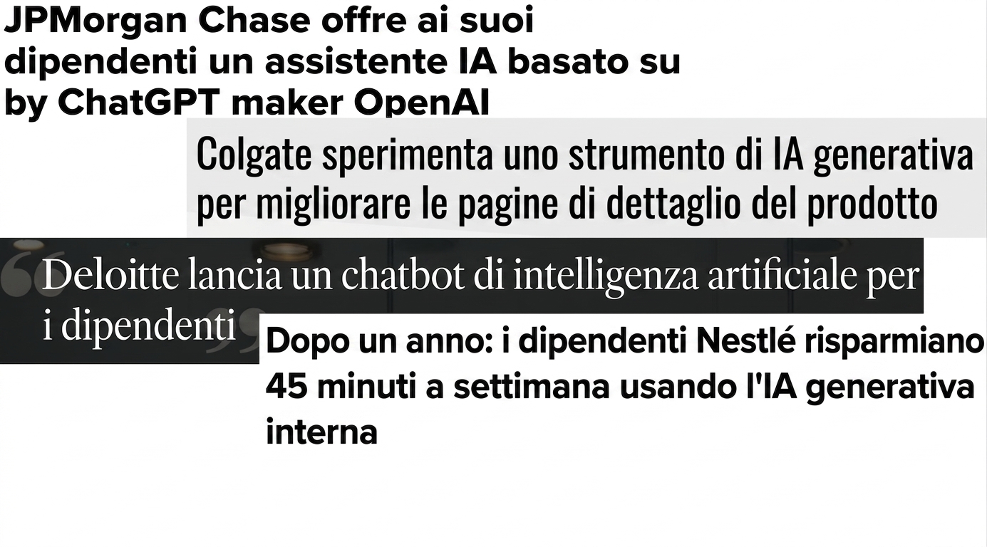 Titoli di giornale su aziende che sviluppano e adottano modelli GPT