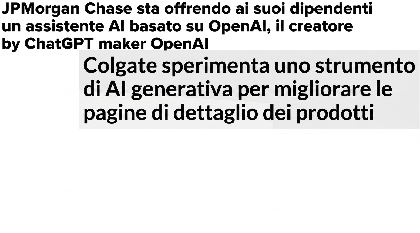 Titoli di giornale su aziende che sviluppano e adottano modelli GPT