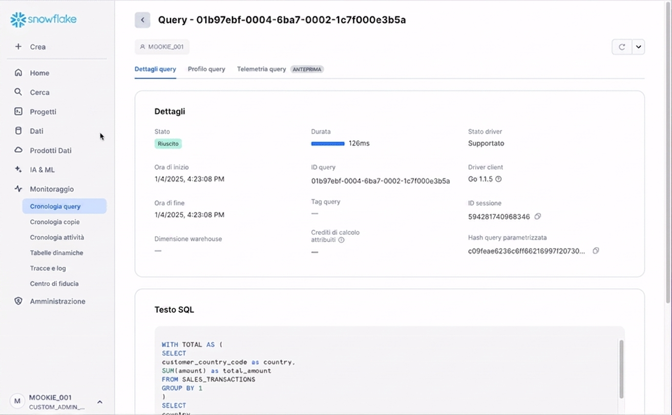 GIF della visualizzazione dei dettagli della query