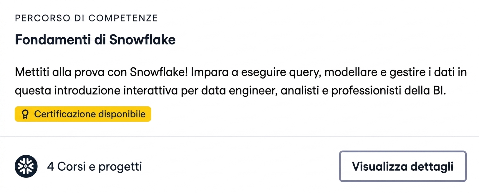 Screenshot dello Skill Track Snowflake Foundations di DataCamp