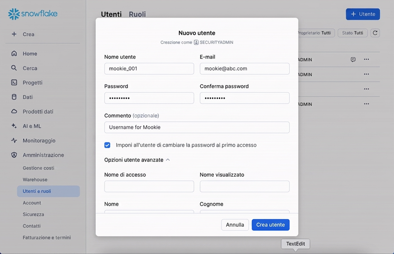 GIF sulla creazione di un nuovo utente