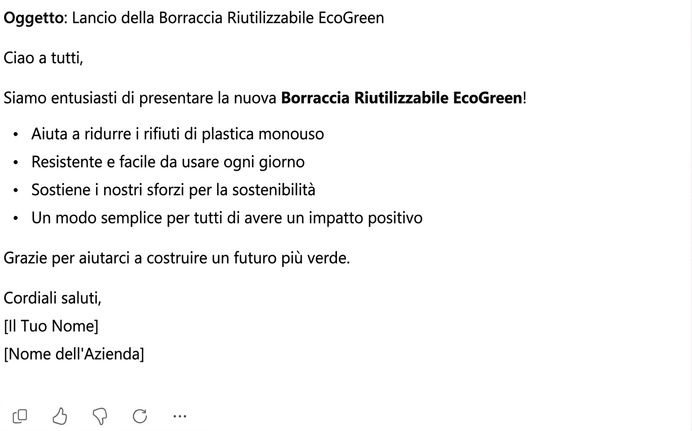 La stessa email, ora più breve e con punti elenco
