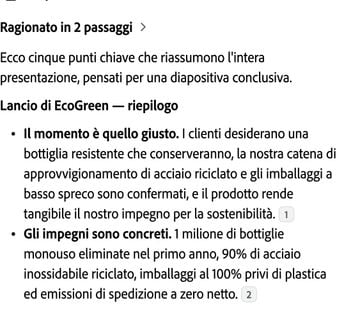 Riepilogo di Copilot in cinque punti con citazioni alla presentazione