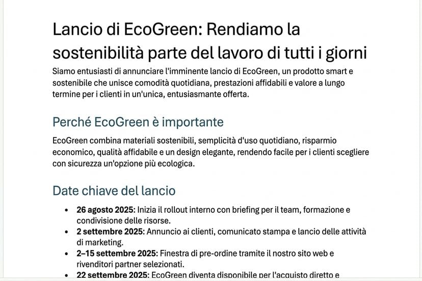 La stessa newsletter dopo il follow-up: aggiunto un titolo motivante e tono più energico, fatti invariati
