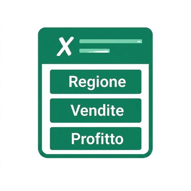 Illustrazione di un foglio Excel verde con colonne etichettate Region, Sales e Profit, a indicare un'organizzazione chiara dei dati
