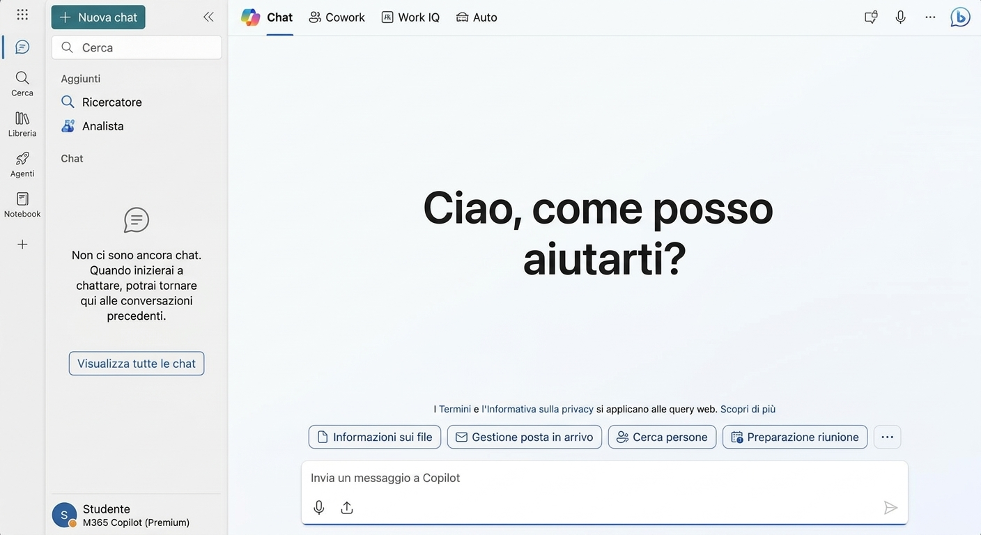 L'app di chat Microsoft Copilot, con accesso tramite account di lavoro