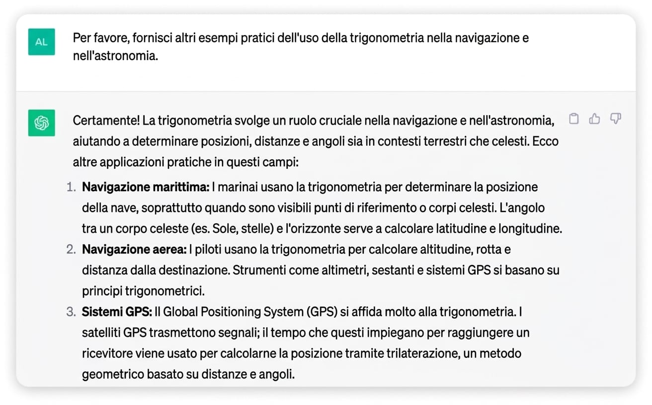 Screenshot di una risposta generata da ChatGPT