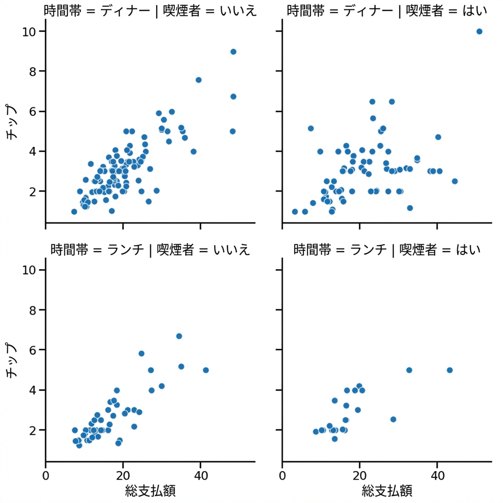 喫煙と時間で分けたサブプロットの散布図