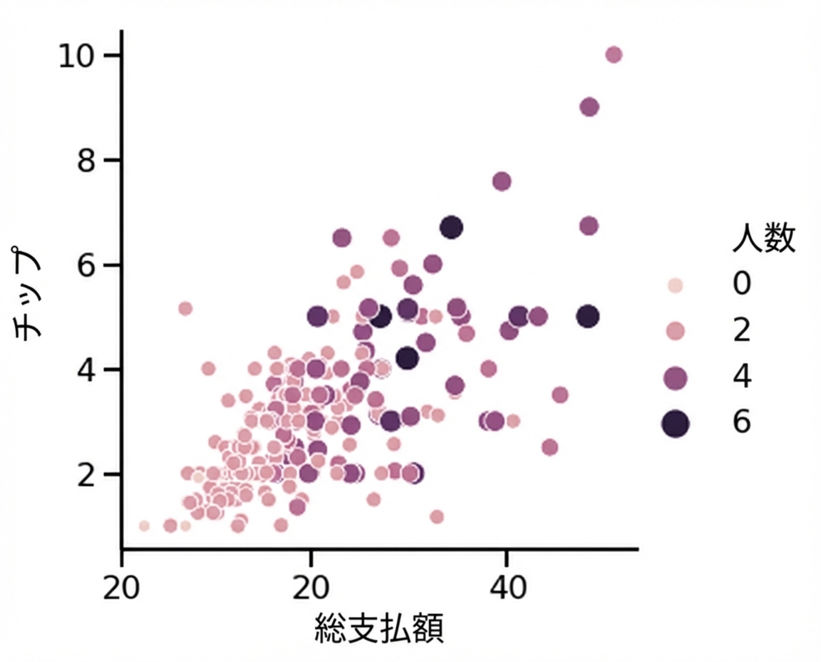 点サイズと色が異なる散布図