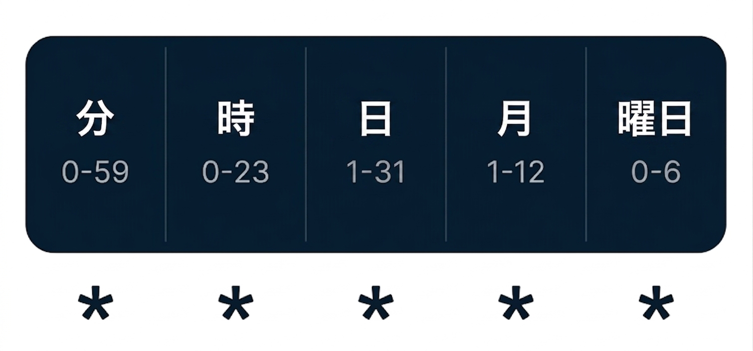 5つのフィールドで構成されるcron構文の図