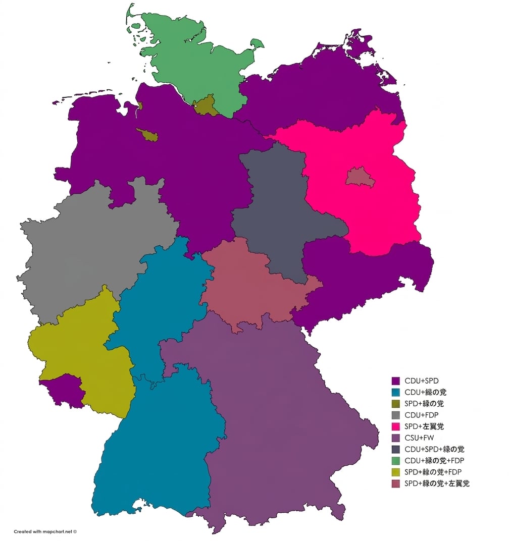 Map plot showing seats in the German Federal Council without chartjunk