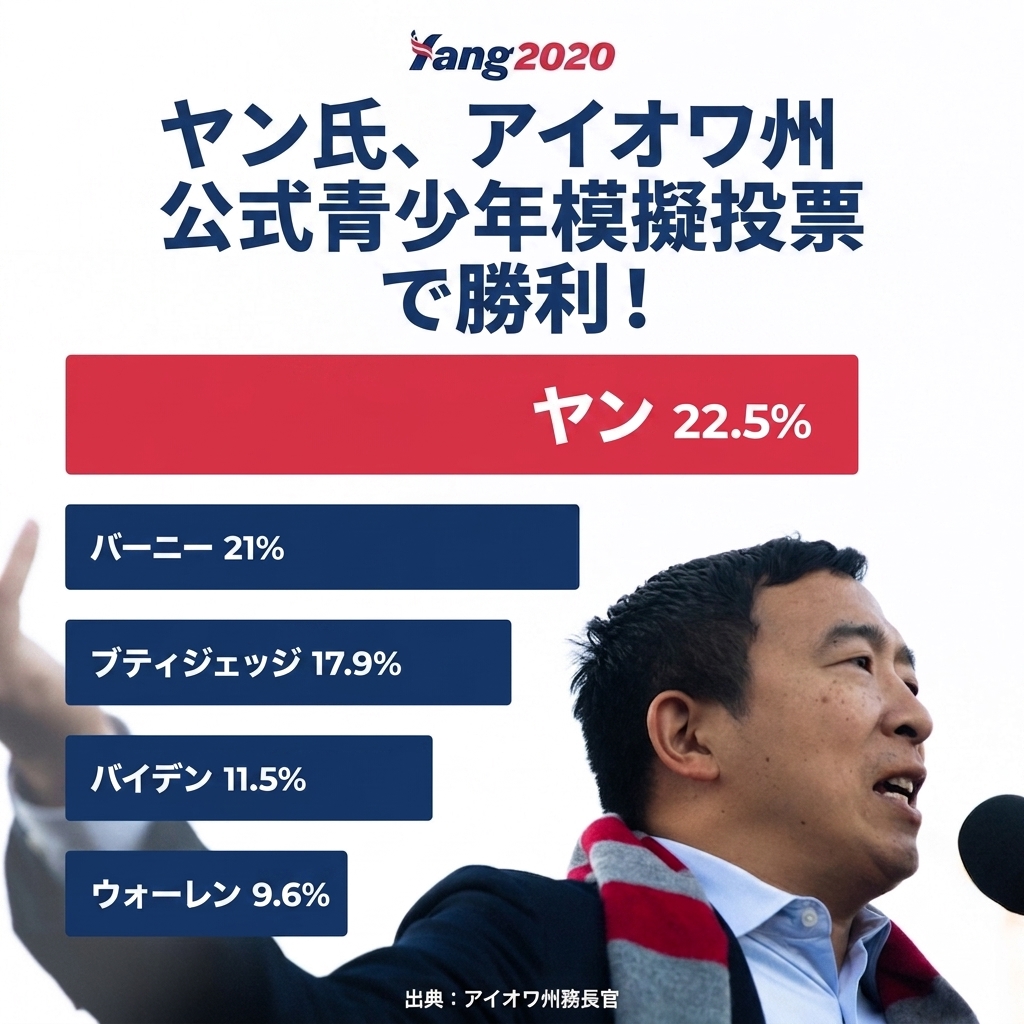 A promotional poster from a political campaign by Andrew Yang, containing a bar plot. The lengths of the bars are not proportional to the numbers shown on the bars.
