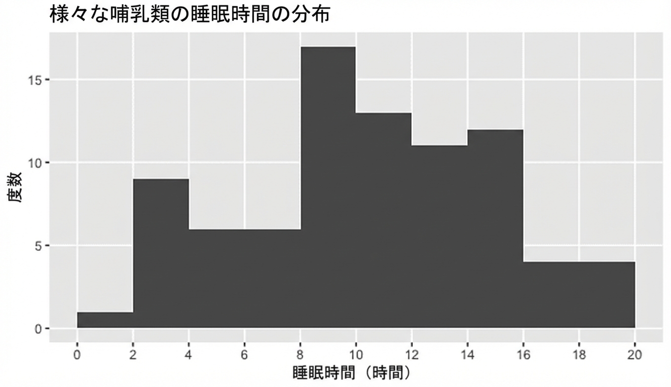 哺乳類の睡眠時間のヒストグラム