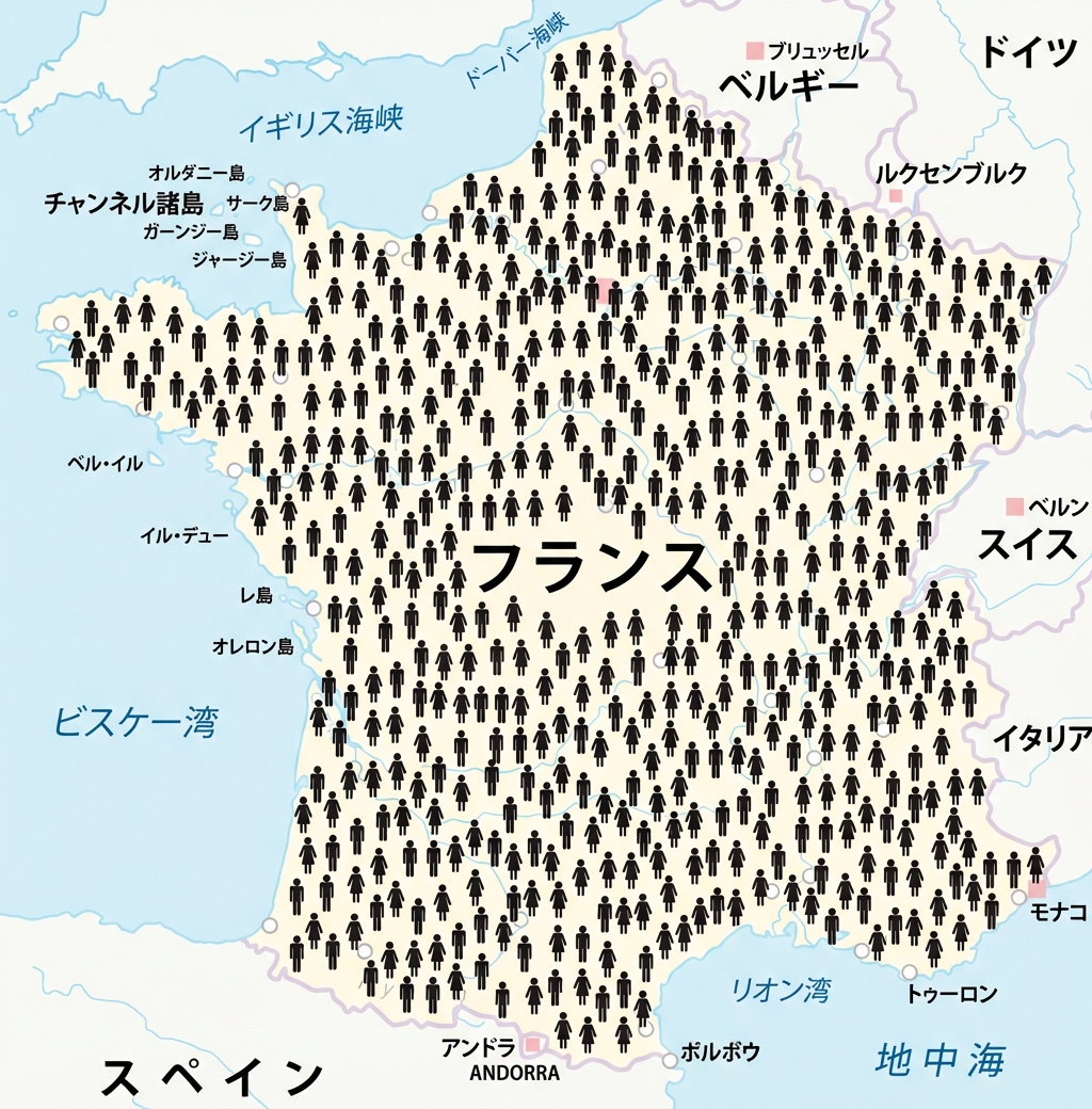 人のアイコンがあるフランス地図。