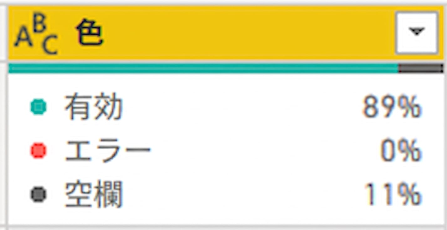 列品質機能の出力を示すスクリーンショット。
