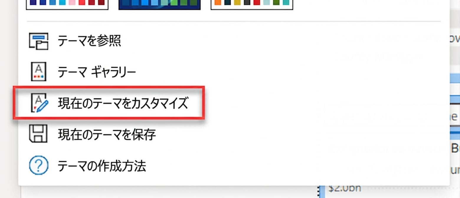 現在のテーマのカスタマイズ画面。