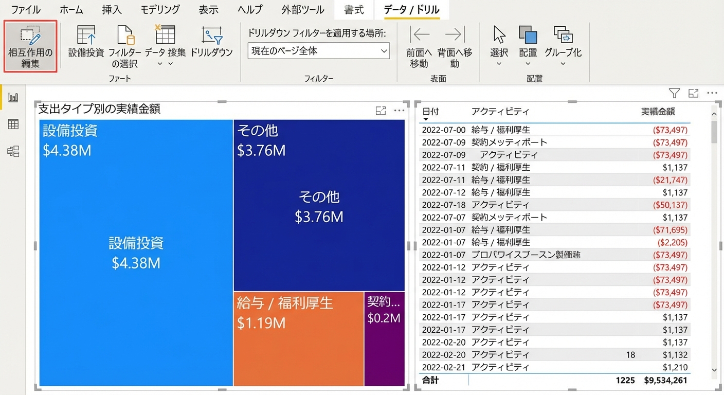 フィルターと強調表示の選択