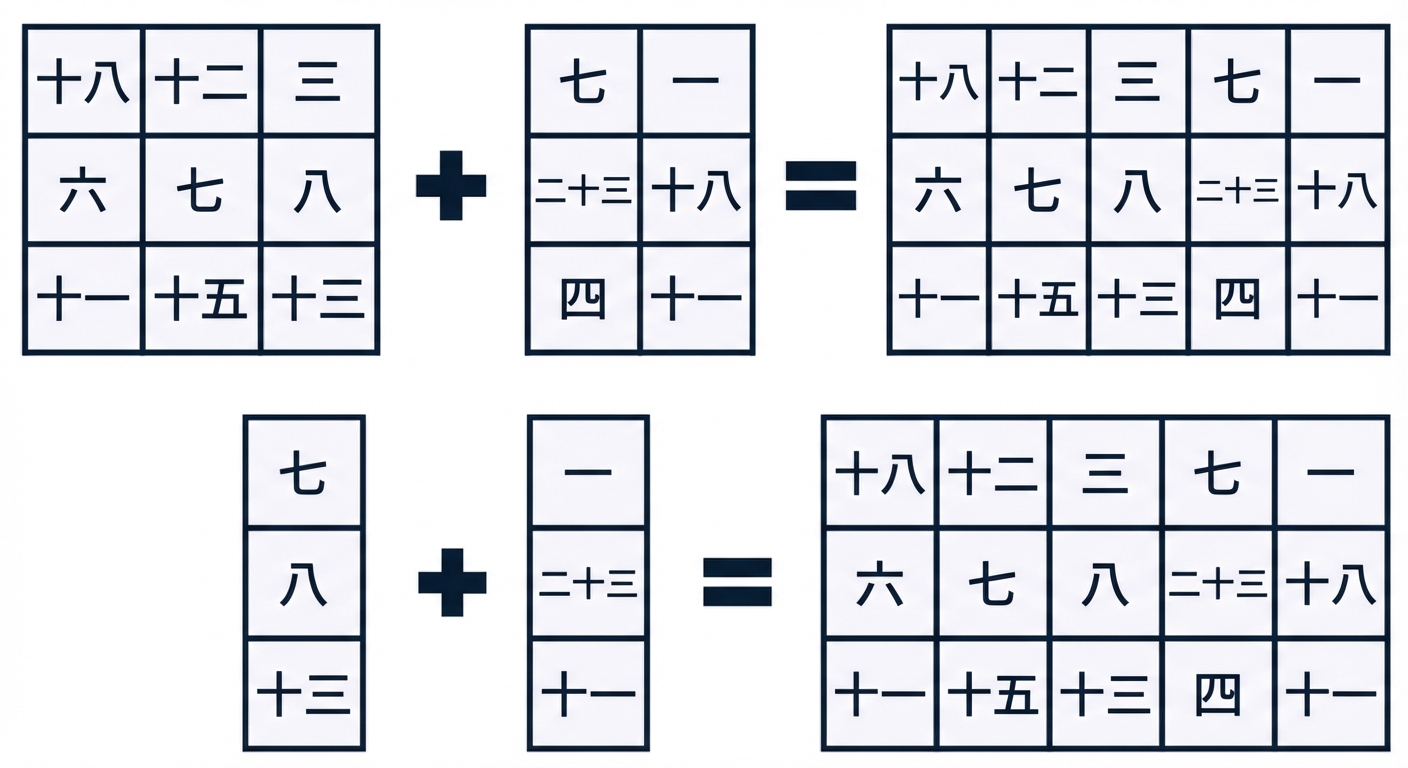 2つの配列を結合して両方の要素を持つ1つの配列を作成するイメージ