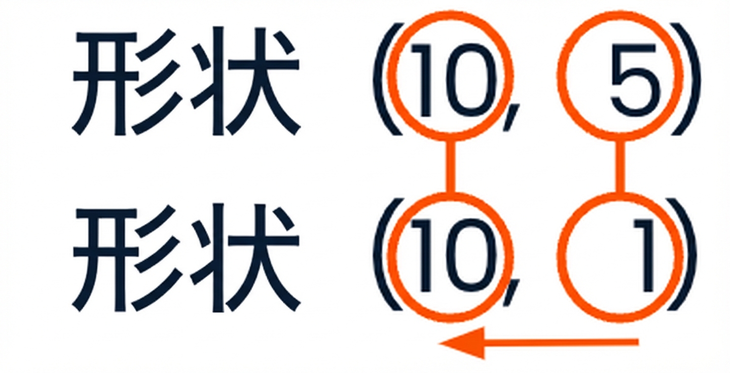 形状(10, 5)と(10, 1)の配列に互換性ルールを適用する図