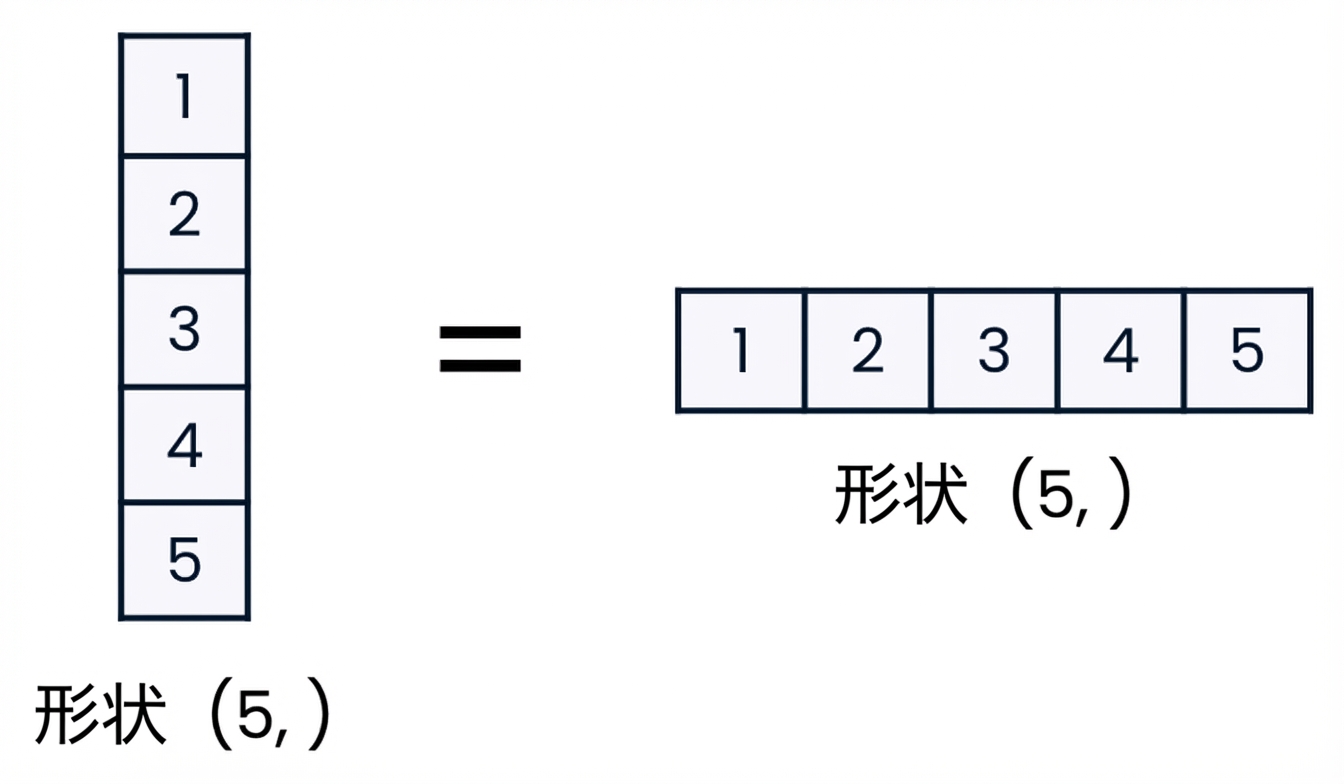 NumPyでは1次元配列は縦横の概念がないことを示す図