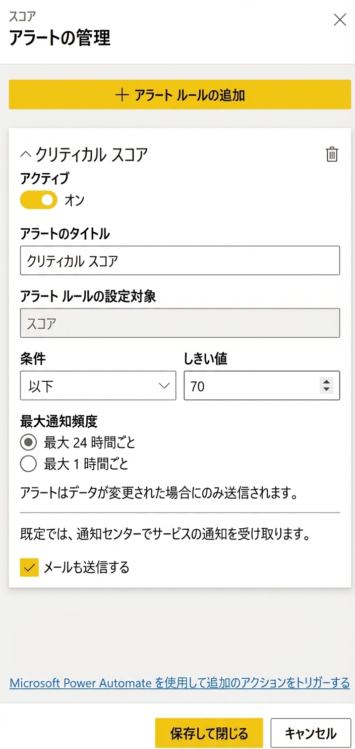 ダッシュボードタイルにデータアラートを作成する