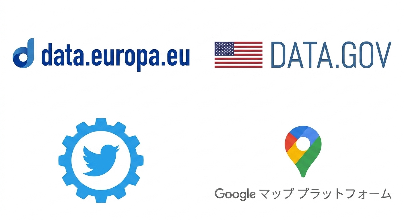 EU/US の公開データポータルと API のロゴ