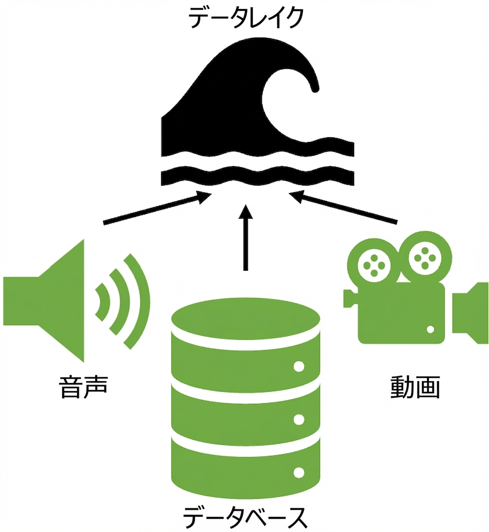 音声・動画ファイルおよびデータベースからデータレイクへの供給