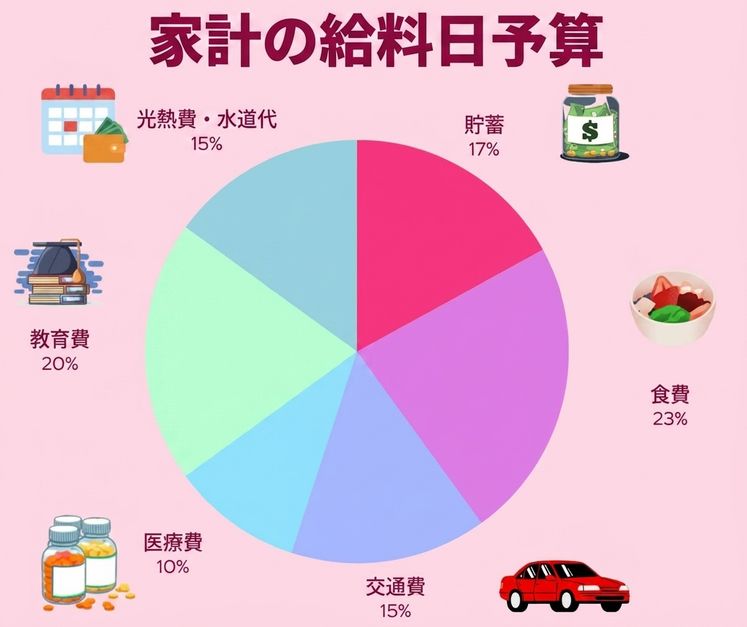 給料日の予算に占める世帯の割合を比較する円グラフ
