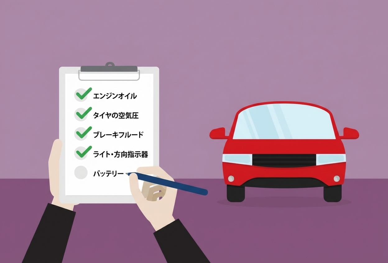 車に適用したデータ品質の各次元を示す、赤い車とチェックリスト