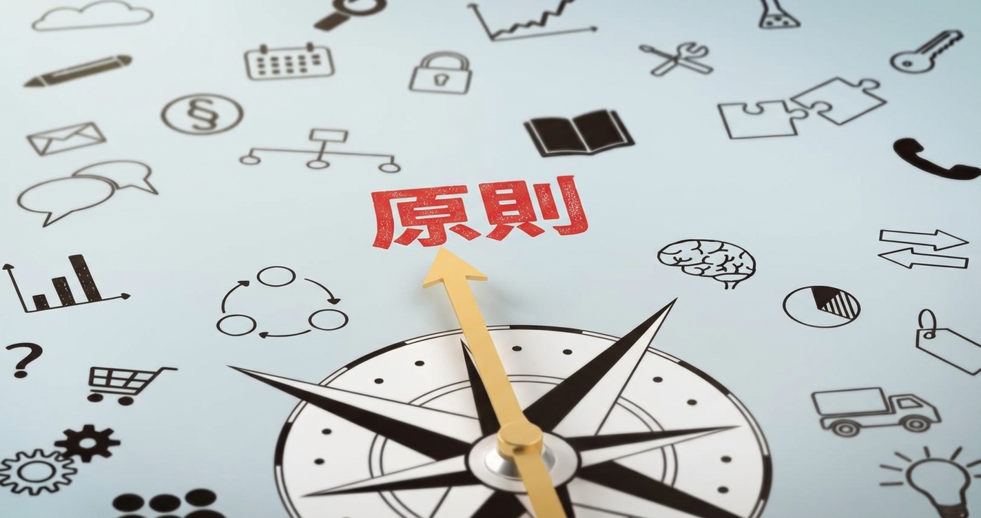 コンパスが「原則」という言葉を指している写真