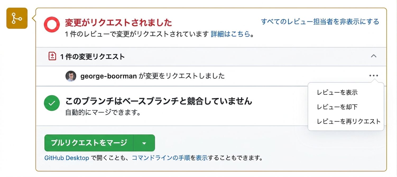 レビューを再依頼するためのコントリビューターの表示。