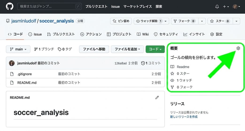 About セクションが強調表示されたサッカー分析リポジトリの表示