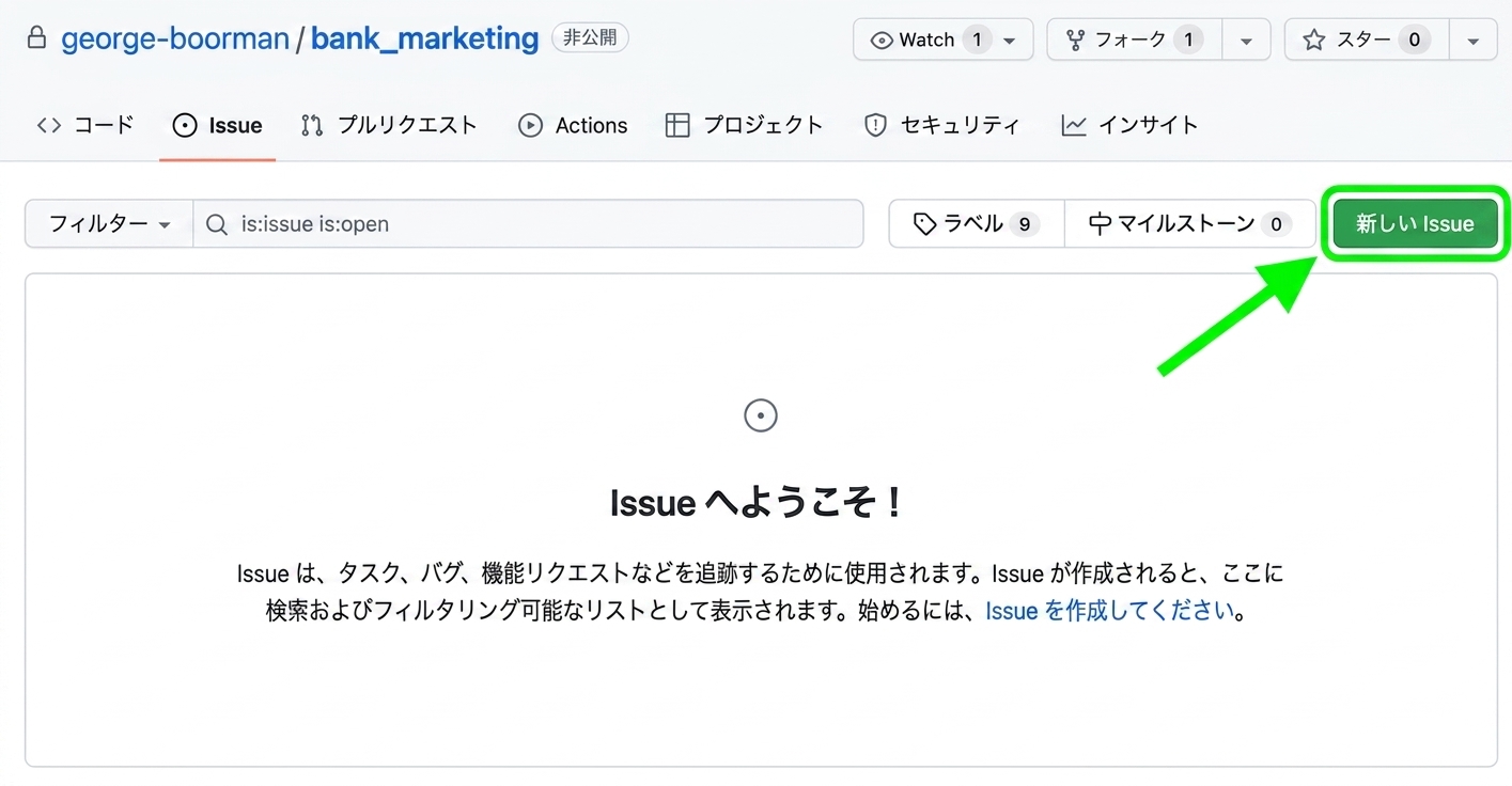 問題ページの表示、新しい課題ボタンが強調表示されています