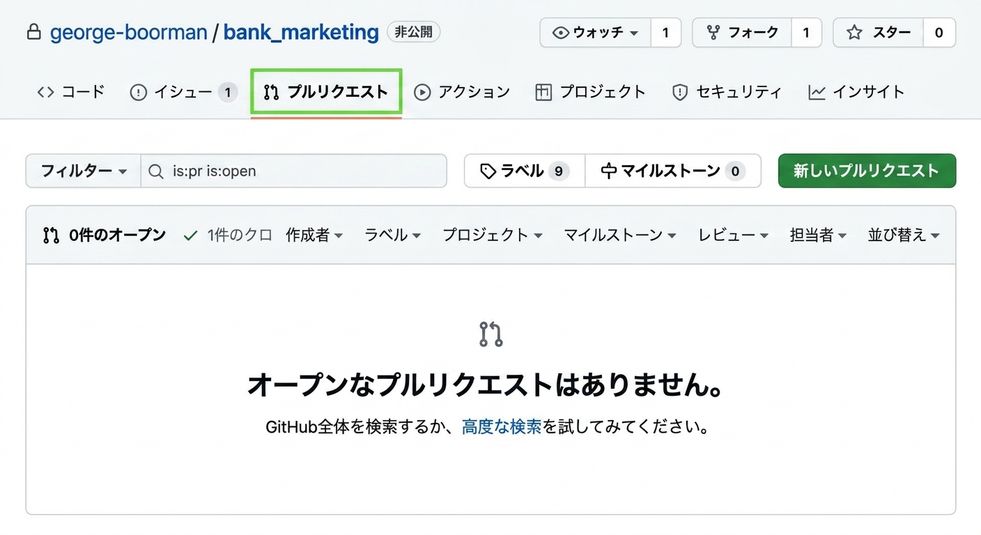 プルリクエストタブの表示