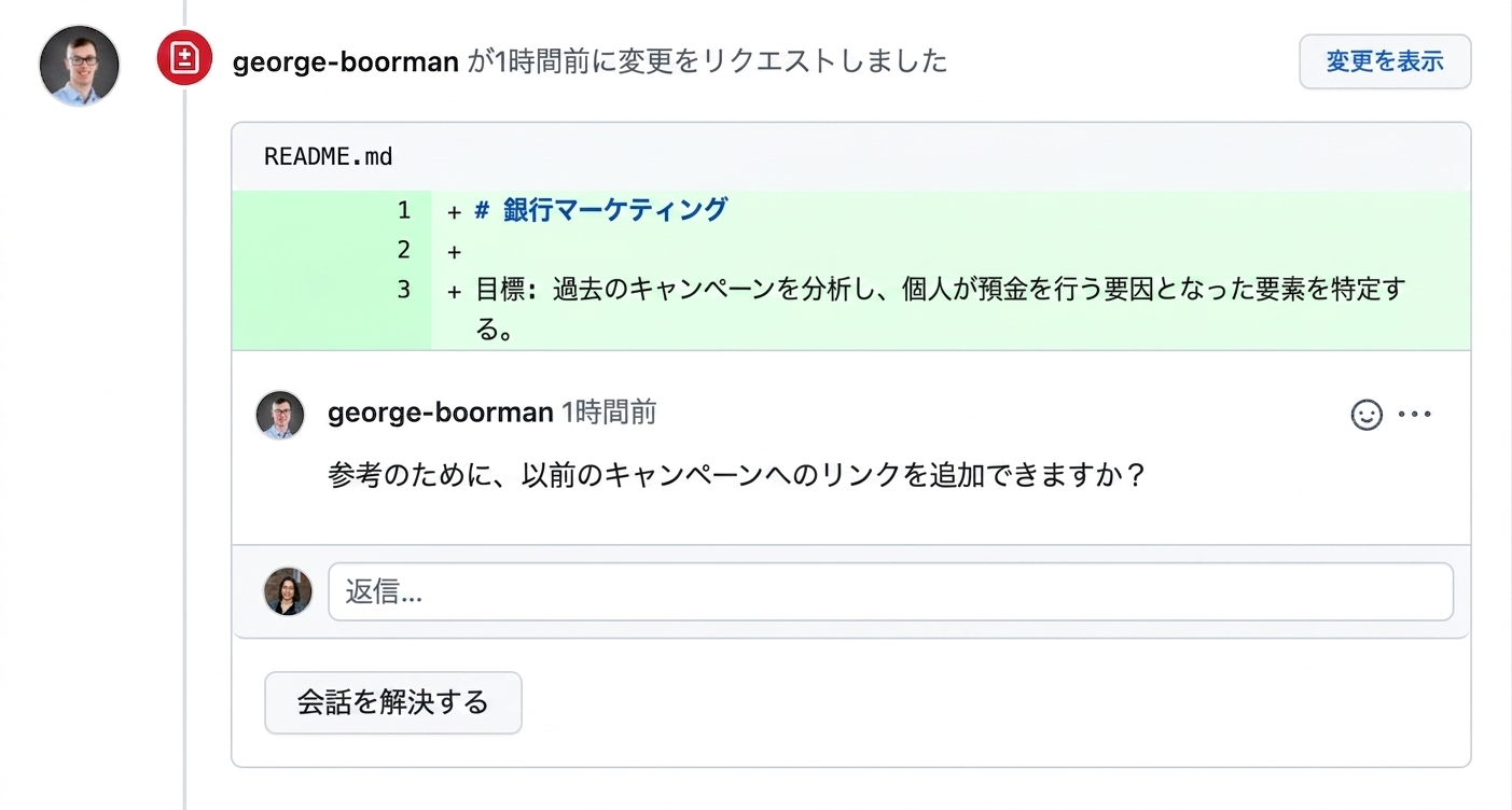 要求された変更を行うコントリビュータービュー