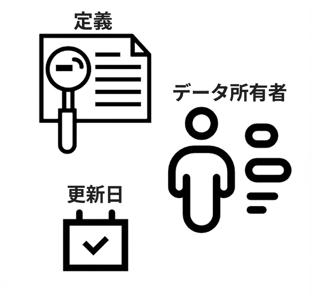 メタデータの例: 定義、データ所有者、更新日