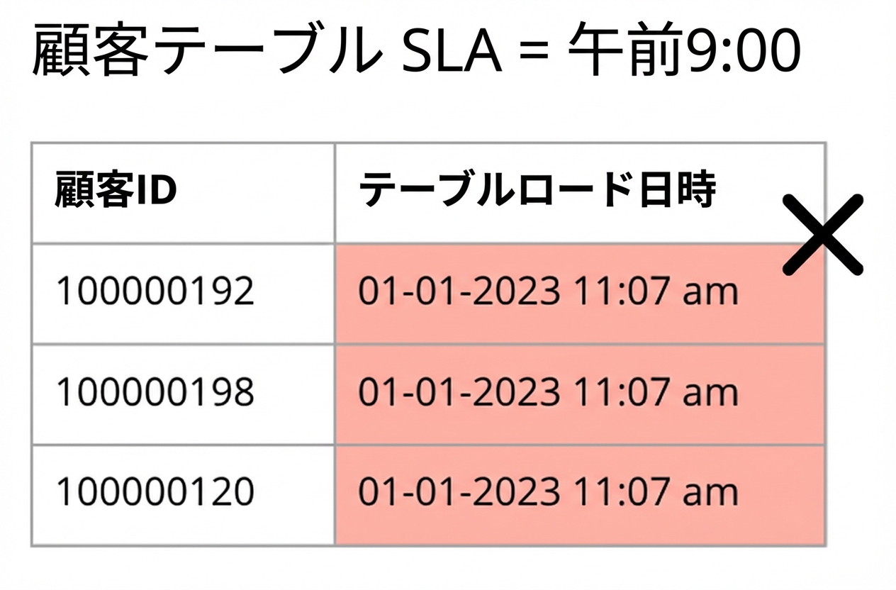 適時性のデータ品質ルールを示す表