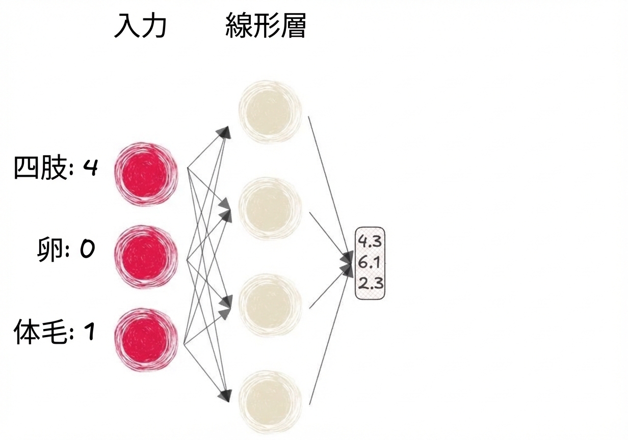 入力を持つニューラルネットワーク部分の図