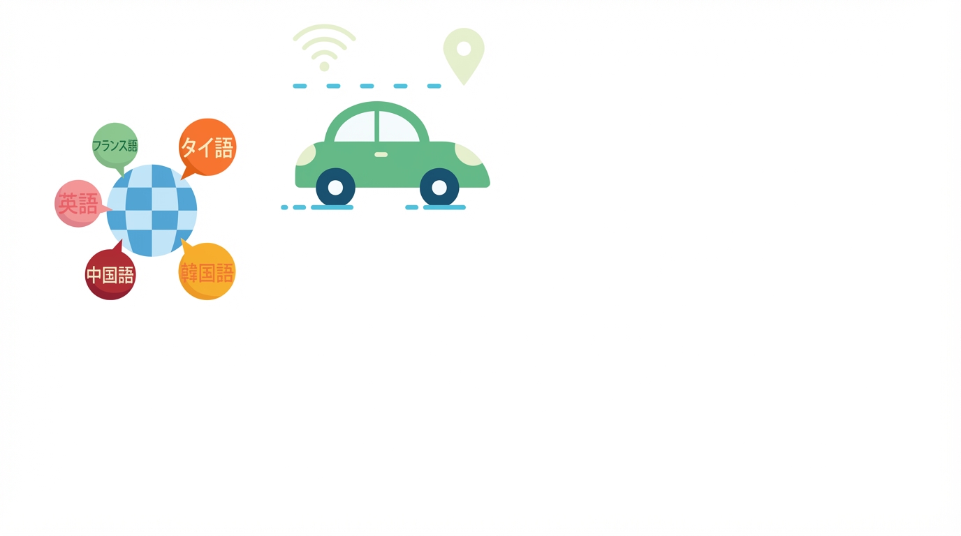 地球と言語、そして自動運転車のイラスト