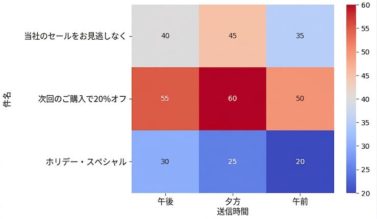 Heat map comparing open rates