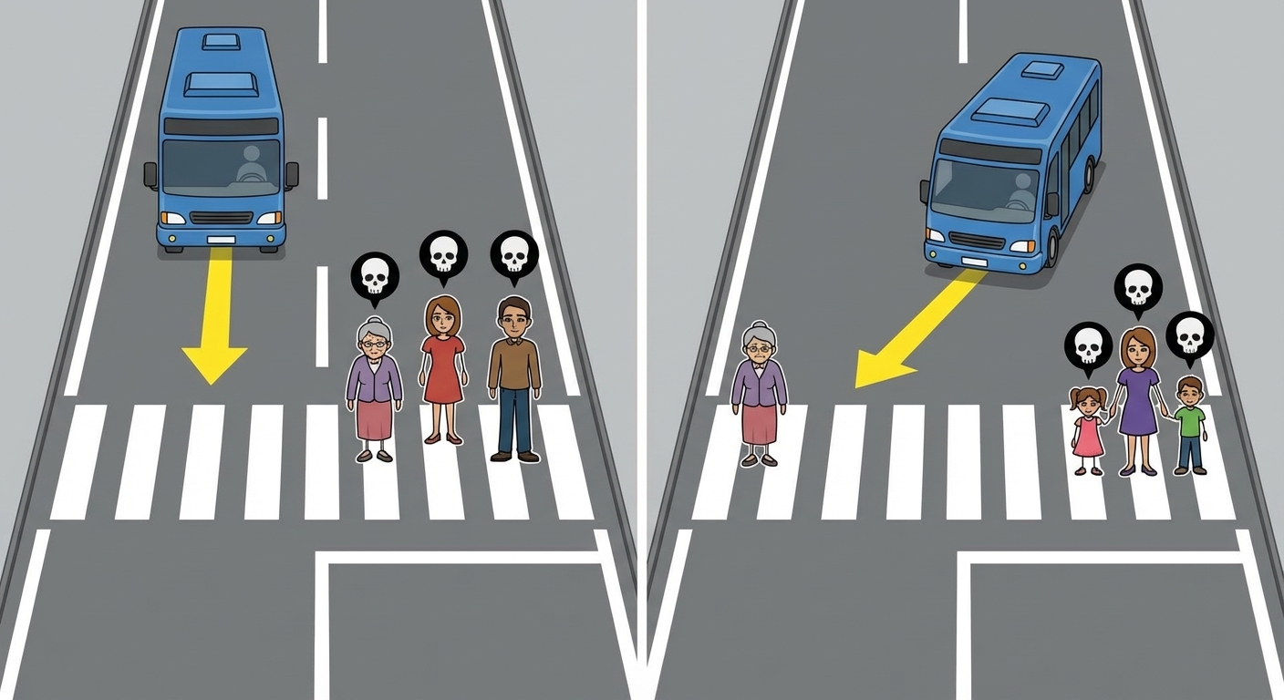 自動運転車の倫理的ジレンマのイラスト